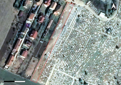 Fig. 2. Suprafața destinată extinderii cimitirului municipal. Perspectivă satelitară realizată în anul 2022.